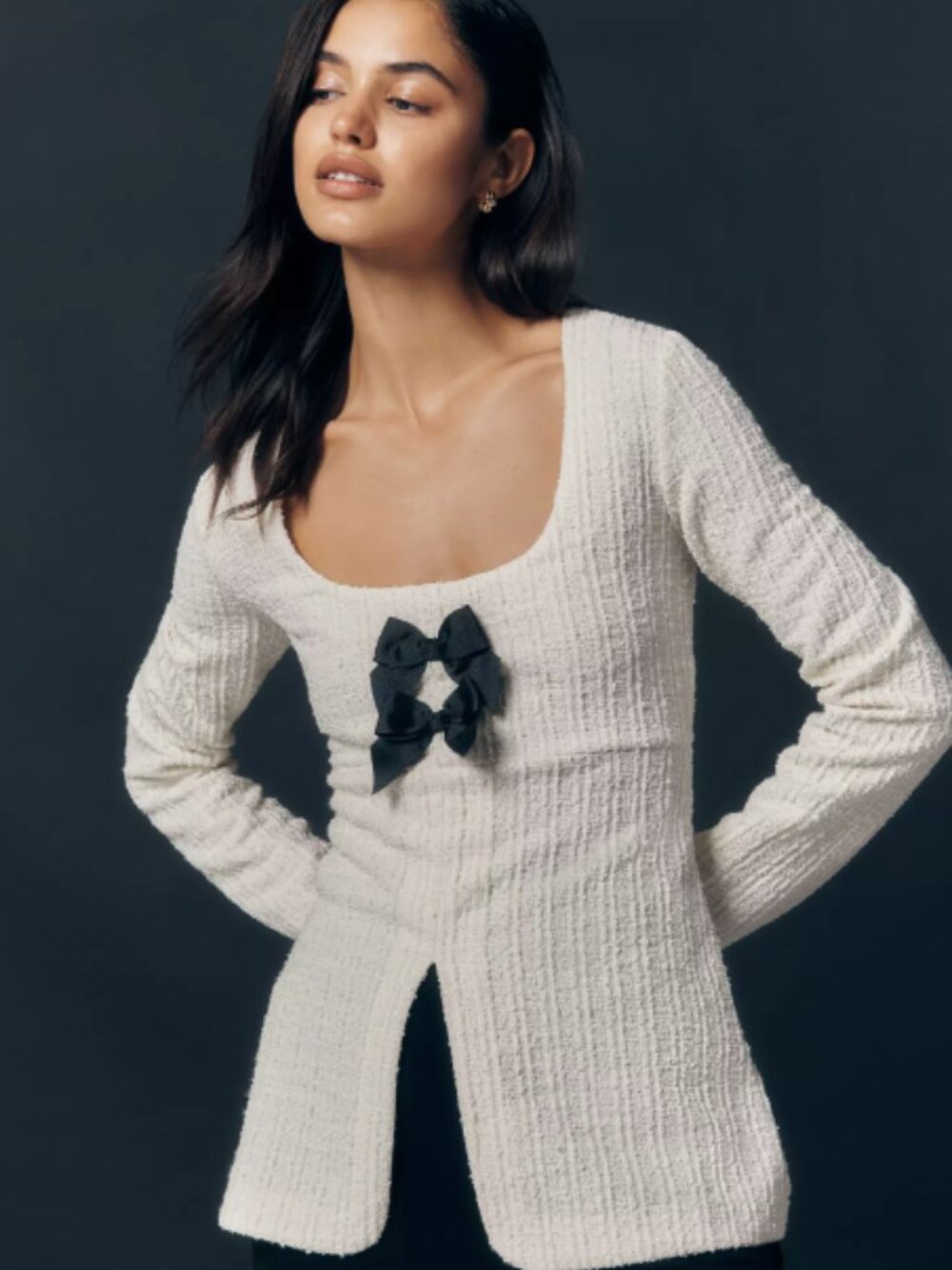 Maeve Double-Bow Scooped Split-Front Top